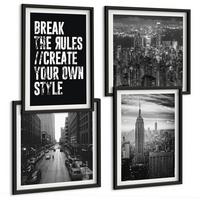 BILDER SET 4er Set - 50x50 cm & 40x60 cm Schwarzer Rahmen - Inspiration für Schwarz-Weiß-Darstellungen von Stadtstraßen - Schwarz, Kunststoff (50/50cm) - TULUP