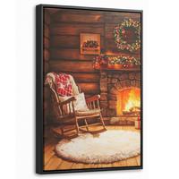 LEINWAND Bilder mit Rahmen - Winter - Weihnachten - Zuhause - Kamin - 20x30 - Bernsteinfarben, Textil (20/30cm) - MuchoWow