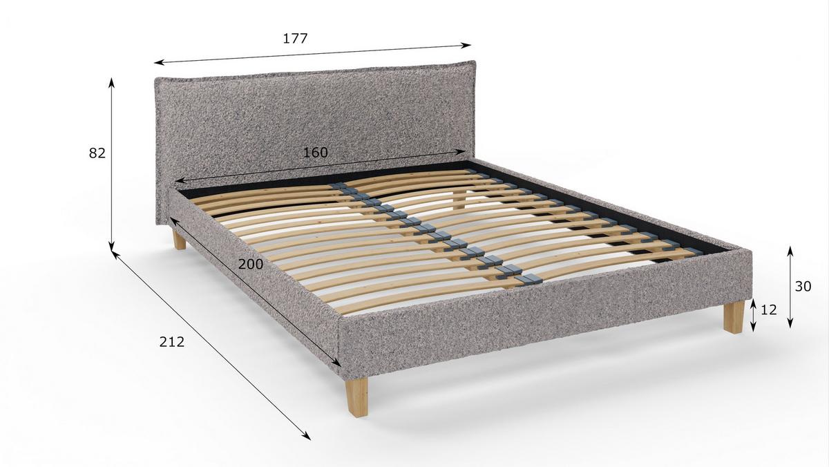 POLSTERBETT Arles 160/200 cm Boucle Stoff - Hellbraun/Grau, Holz/Textil (160/200cm) - S-Style Möbel