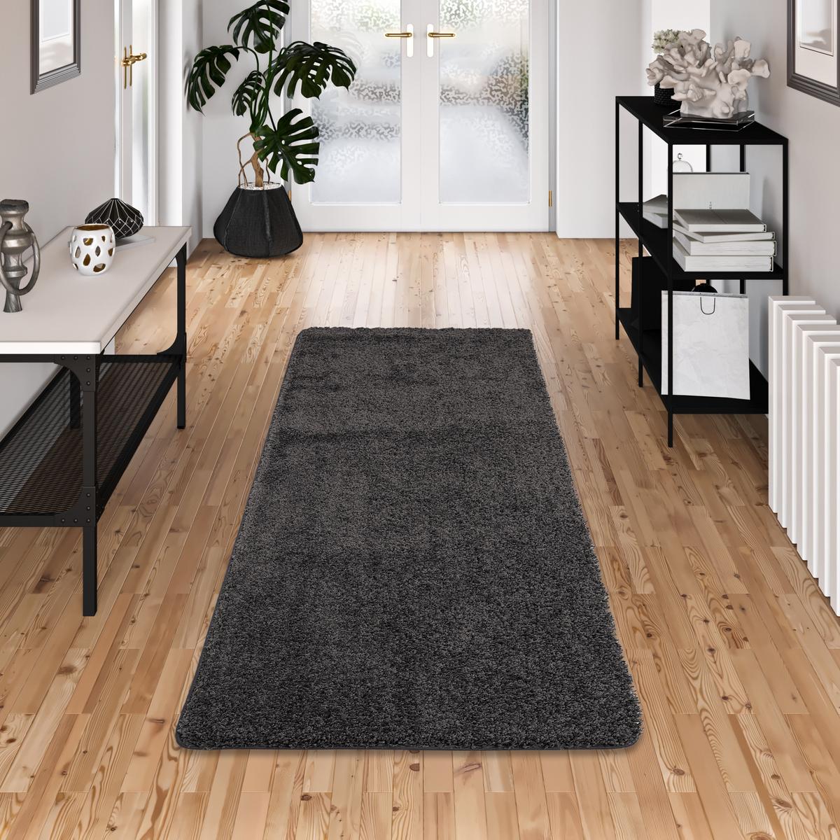 LUXUS HOCHFLOR LANGFLOR LÄUFER TEPPICH MILANO - Anthrazit, Textil (100/100cm) - Snapstyle