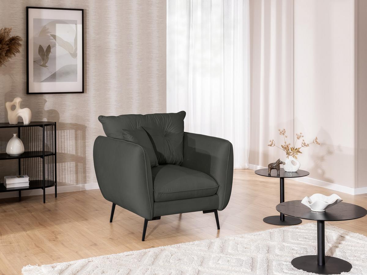 SESSEL Nordloft Dunkelgrau Samt - Dunkelgrau/Schwarz, Holz/Textil (101/86/100cm) - S-Style Möbel