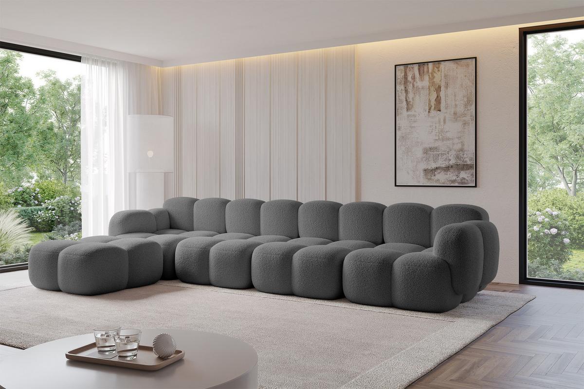 ECKSOFA modulares Sofa Links Miko-L3 390x205x75 Grau Bouclé - Chromfarben/Schwarz, Holzwerkstoff/Kunststoff (390/205cm) - ALTDECOR