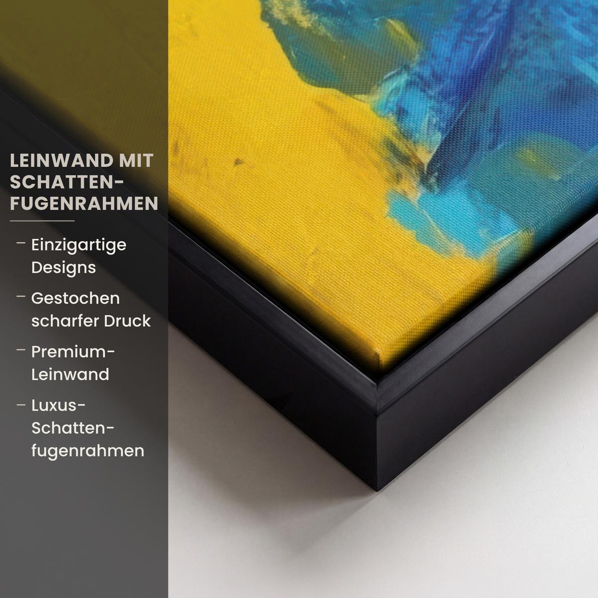 LEINWAND Bilder mit Rahmen - Frida Kahlo - Frau - Gelb - Blau - Blumen - 50x50 - Gelb, Textil (50/50cm) - MuchoWow