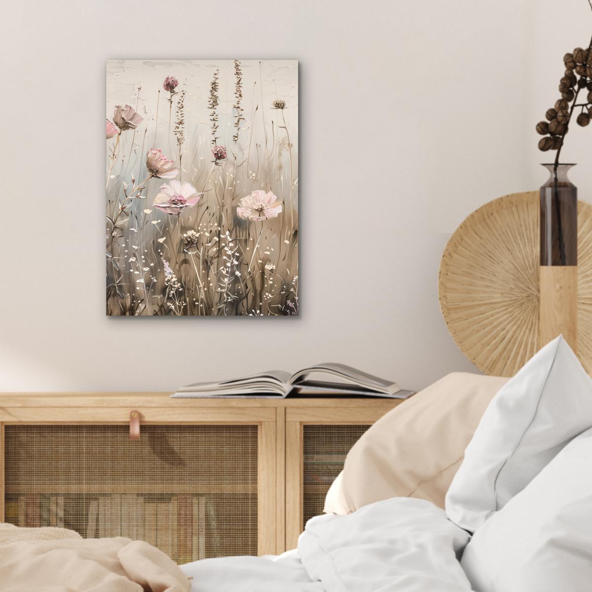 METALLBILD Blumen - Rosa - Modern - Beige 30x40 cm - Beige, Metall (30/40cm) - MuchoWow