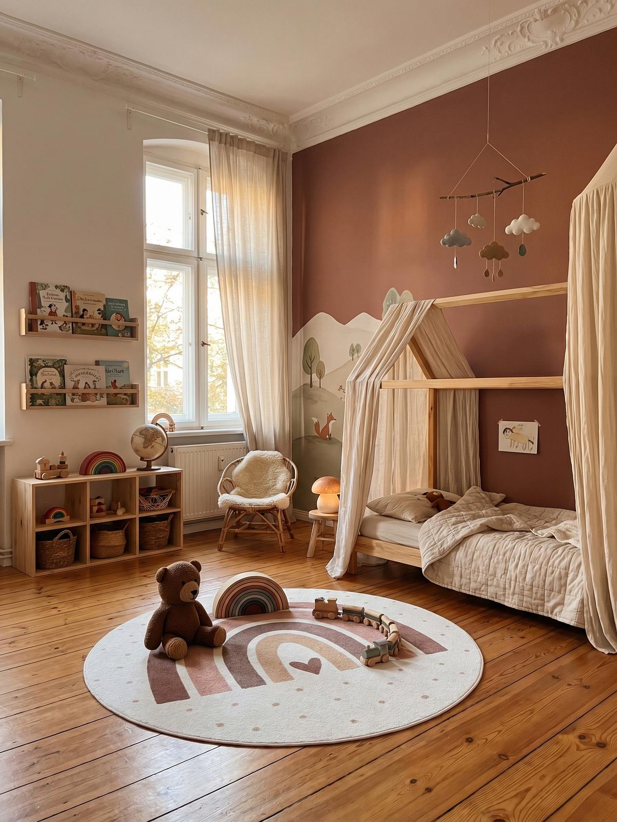 SPIELTEPPICH Waschbar TINO in Creme, mit Regenbogen- und Herz-Motiv, Ø 120 cm - Beige, Textil (120/120cm) - KADIMA DESIGN