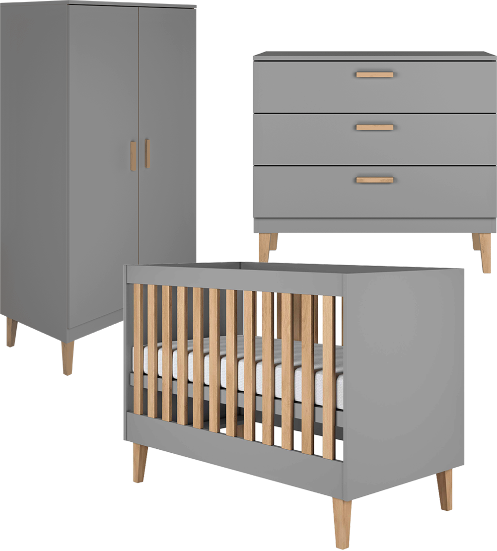 BABYZIMMER 3-teilig Kubi Grau - Grau, Holzwerkstoff (66/90/124cm) - Petits-meubles
