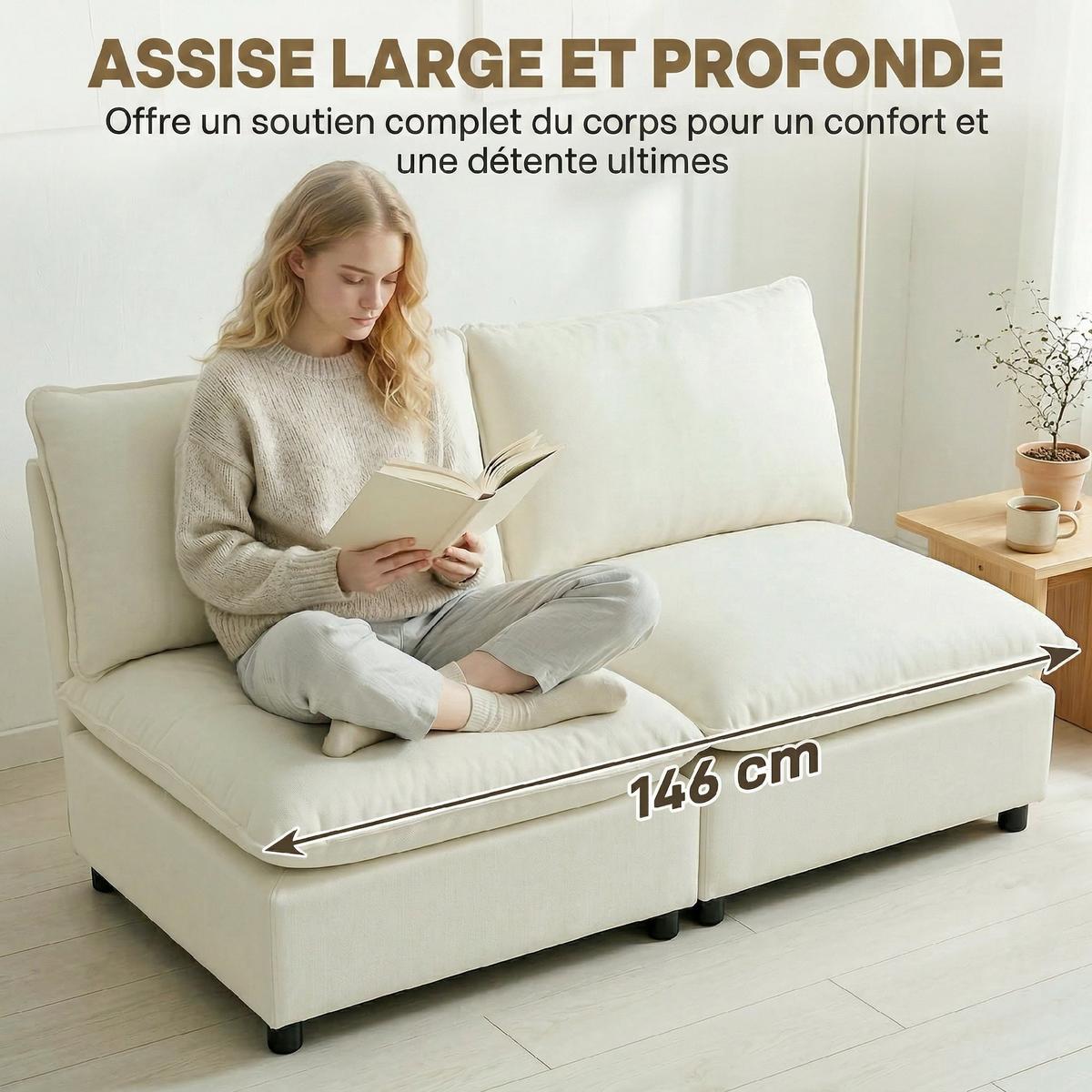 SOFA Drevith 146/85/78cm - Creme, Textil (85/78/146cm) - ZMH