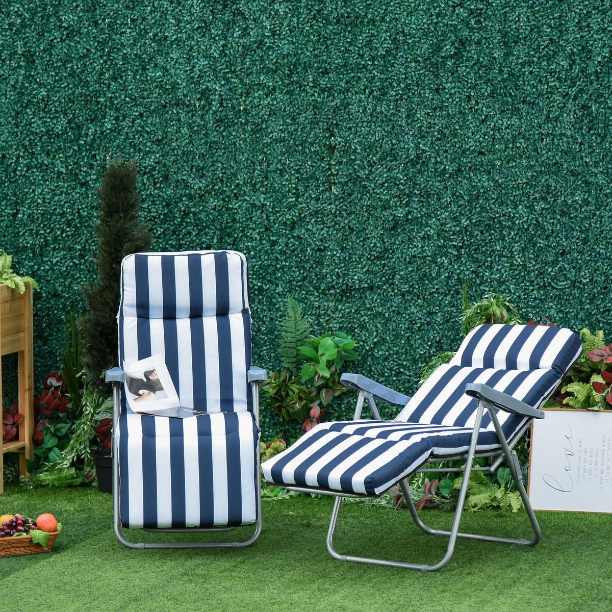 SONNENLIEGE, 5 Positionen Auflage, Stahl, Polyester, Schaumstoff, Blau - Blau, Kunststoff (75/102/60cm) - Outsunny