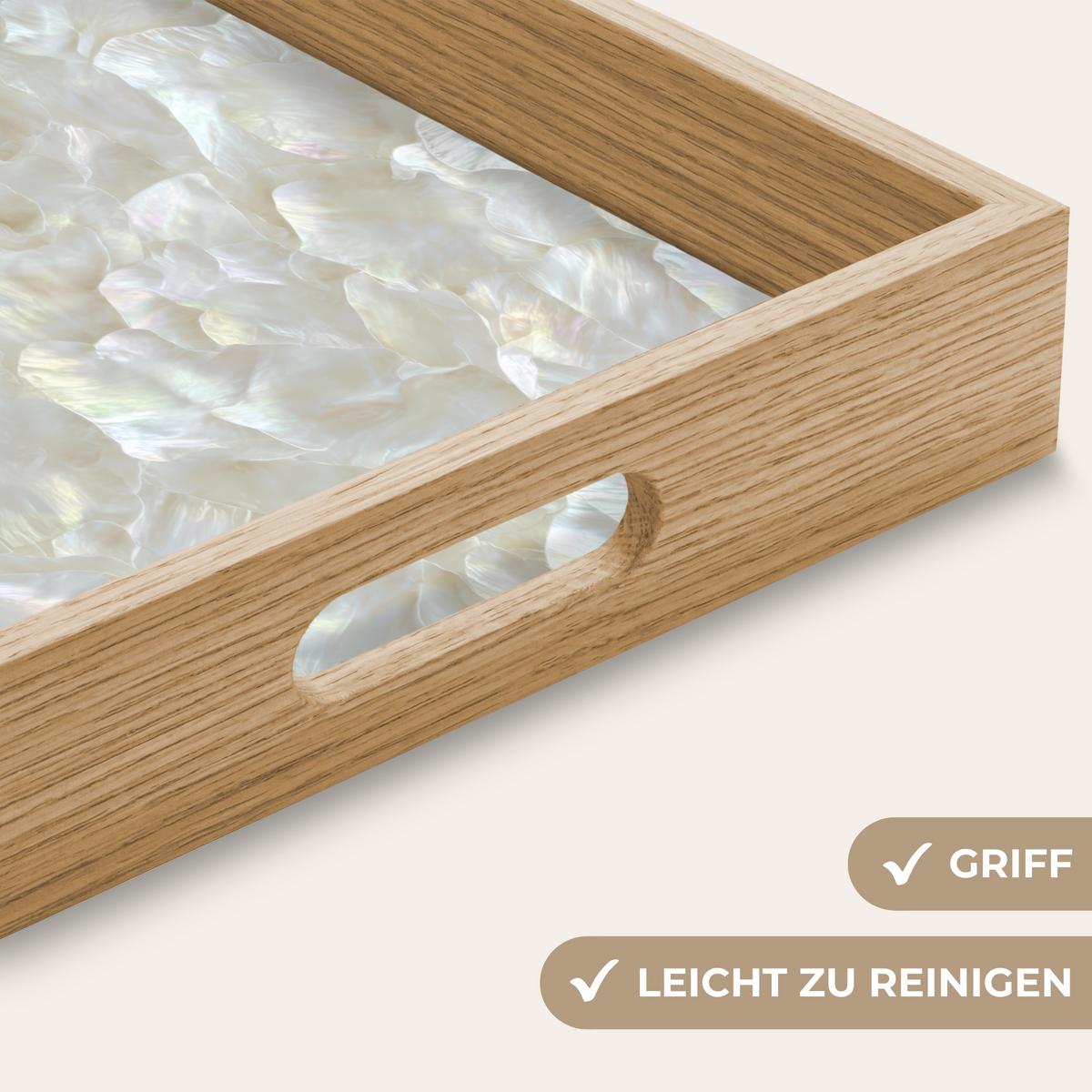 TABLETT Perlglanz - Weiß - Muschel 50x35 cm - Weiß, Holz (50/5/5cm) - OnlyWow