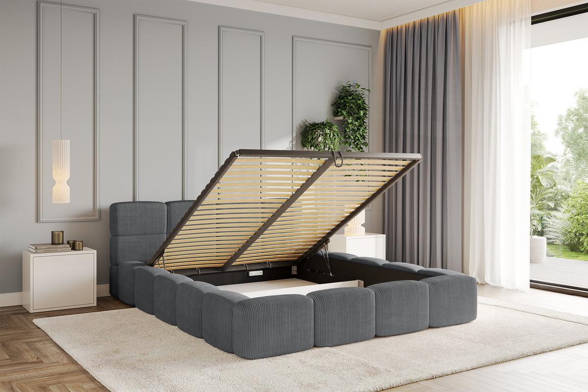 POLSTERBETT mit Bettkasten und Lattenrost, Bett mit Kopfteil, Boxbett ohne Matratze, Doppelbett mit Stauraum - NATA-v1 200x200 Dunkelgrau - Chromfarben, Holzwerkstoff/Textil (200/200cm) - ALTDECOR