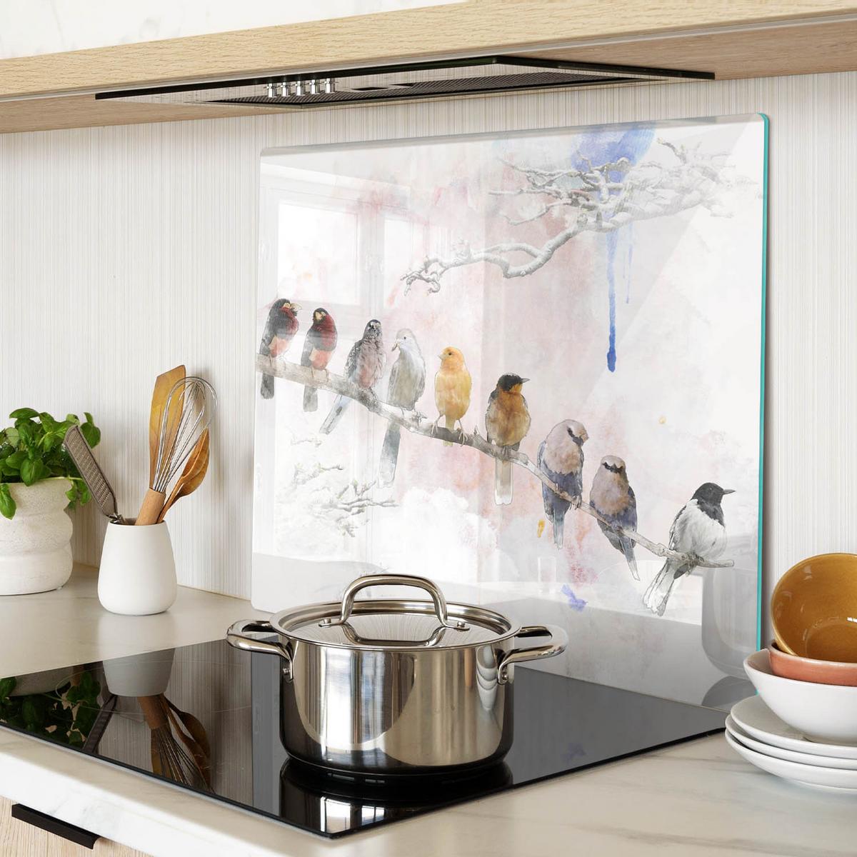 GLASPLATTE 60x52 cm Vögel auf einem Ast - Braun, Glas (60/0.4/52cm) - TULUP