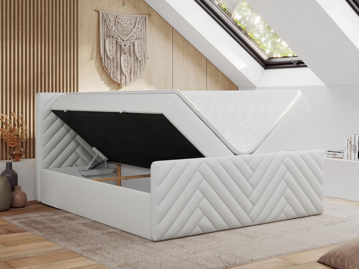 BOXBETT PARIS DUO 140/200 - Weiß Kunstleder - H3 - Weiß, Holz/Textil (140/200cm) - MKS