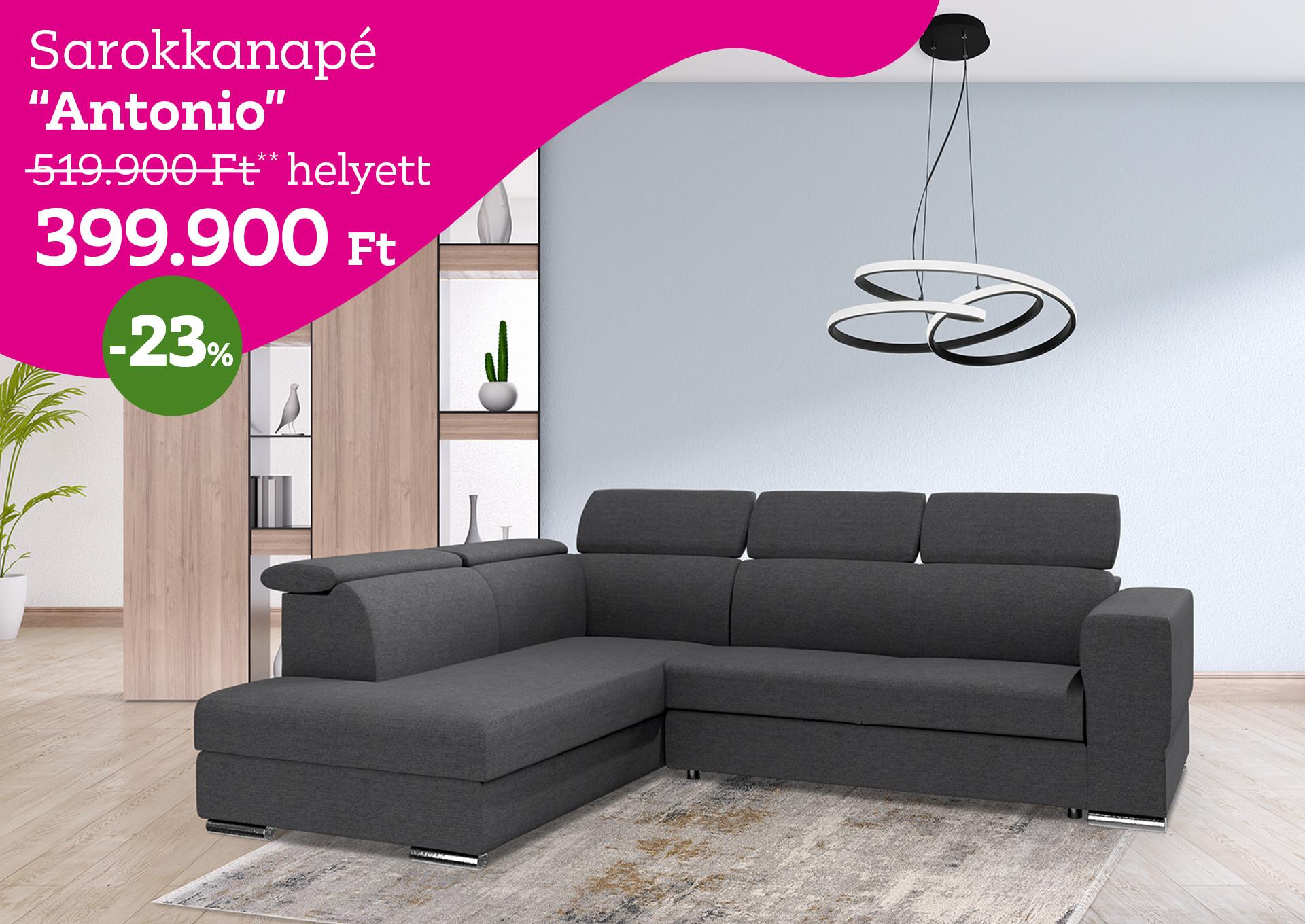 Sarokkanapé Antonio 519900 Forint helyett 399900 Forint, kedvezmény mértéke 23%