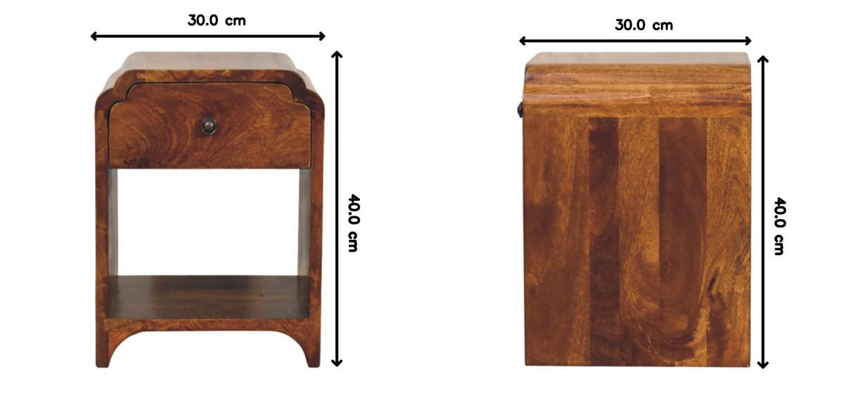 NACHTTISCH Massivholz Newton Mini Kastanienbraun, 1 Schublade und 1 Offenes Regal, Dunkelbraun - Dunkelbraun/Messingfarben, Mangoholz/Holz (30/40/30cm) - Artisan Furniture