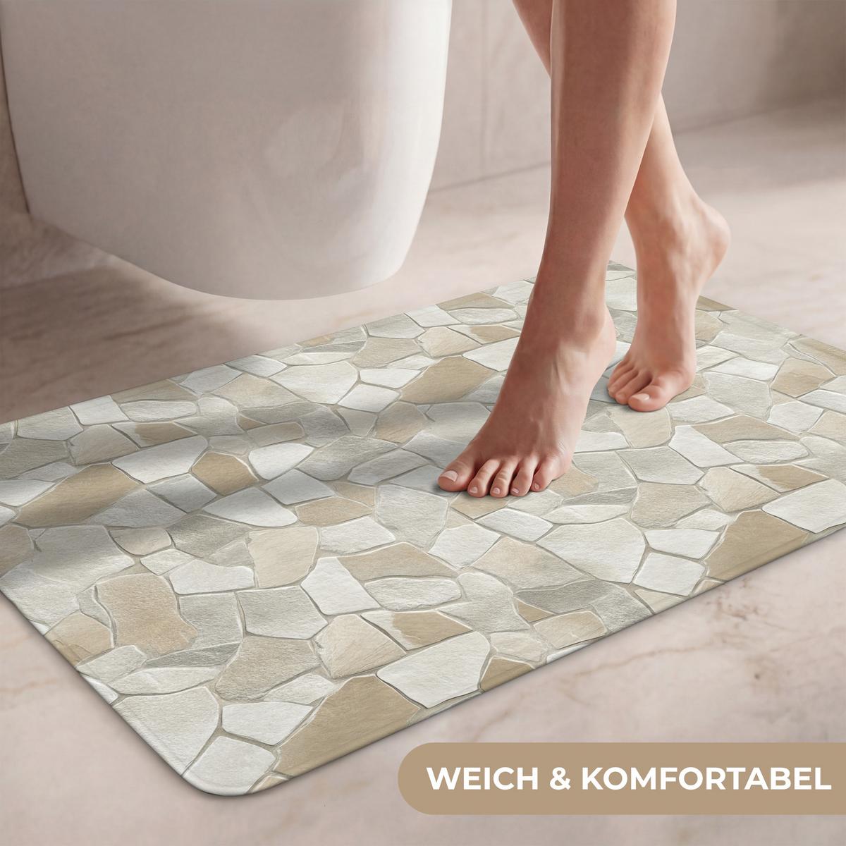 WC-VORLEGER Mosaik - Steine - Beige Toilettenteppich 80x50 cm - Beige, Textil (80/1cm) - OnlyWow