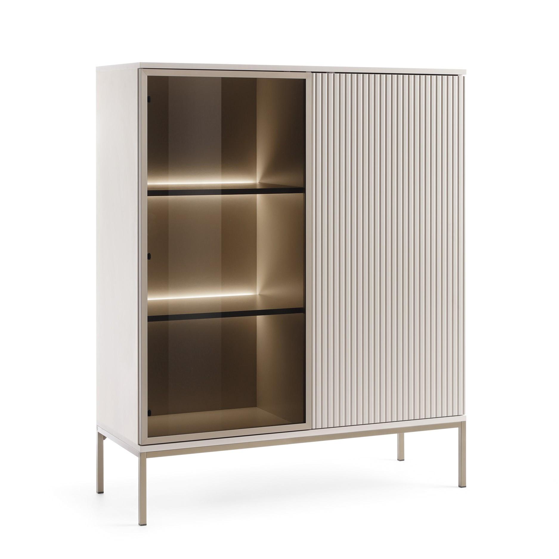 VITRINE SENTIERO 104 / 126 cm mit LED in Kaschmir - Kaschmir, Holzwerkstoff (104/126/39cm) - MASSENO