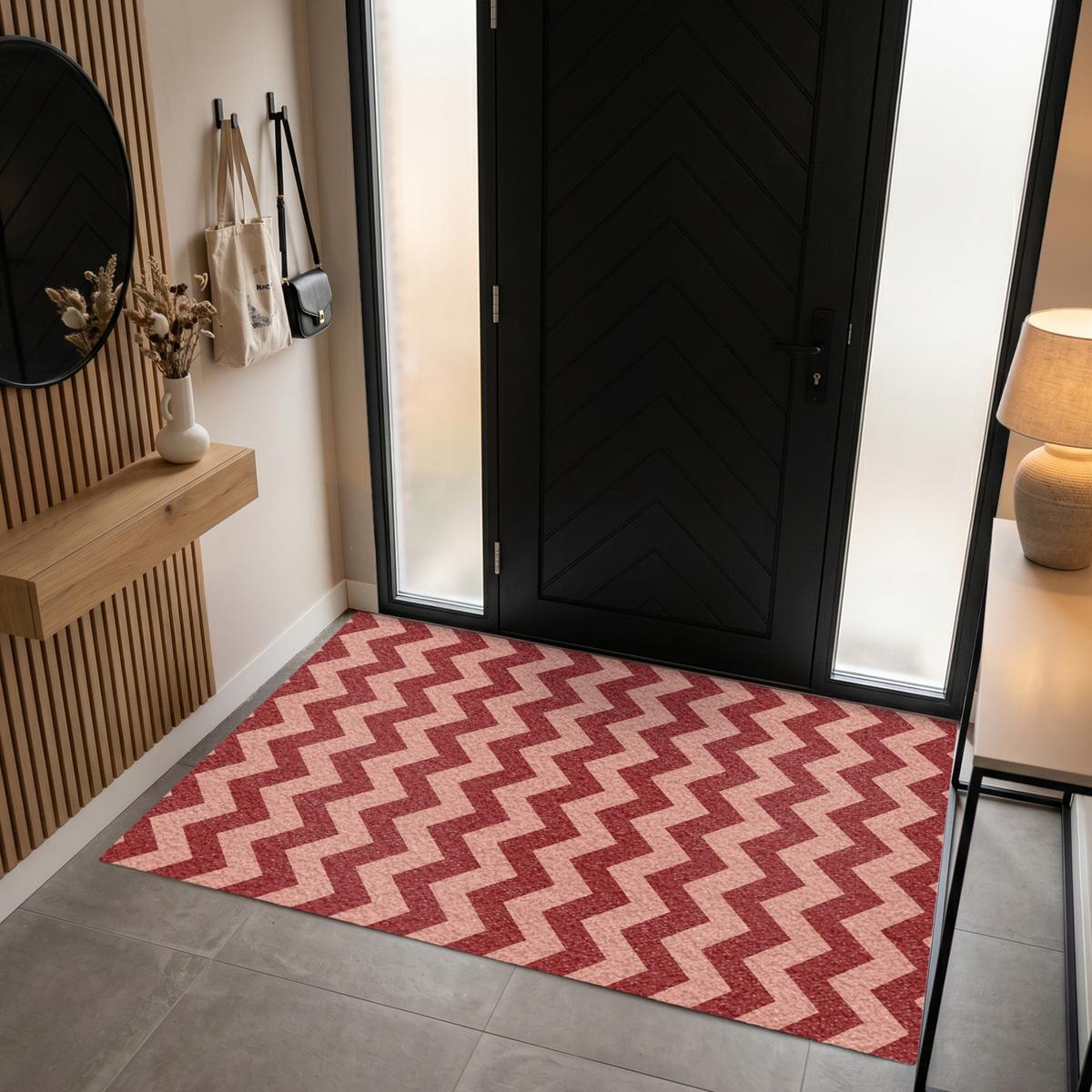 FUSSMATTE Zickzack - Streifen - Muster - Rot Schmutzfänger 180x120 cm - Bordeaux, Kunststoff (180/0.4cm) - MuchoWow