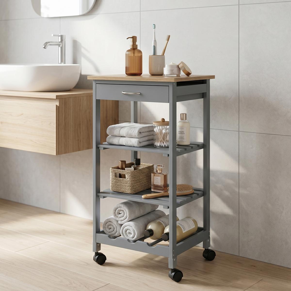 SERVIERWAGEN Biel - Dunkelgrau, Holzwerkstoff (37/76/37cm) - [en.casa]