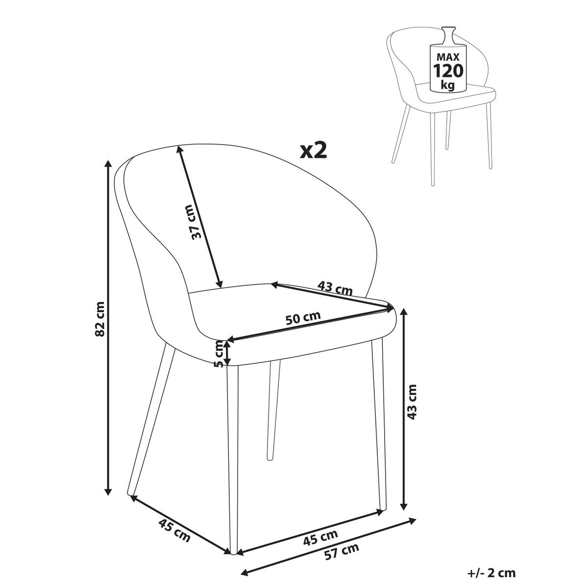 ESSZIMMERSTUHL 2er-Set Cremeweiß Mason - Weiß/Braun, Textil (57/82/45cm) - Beliani