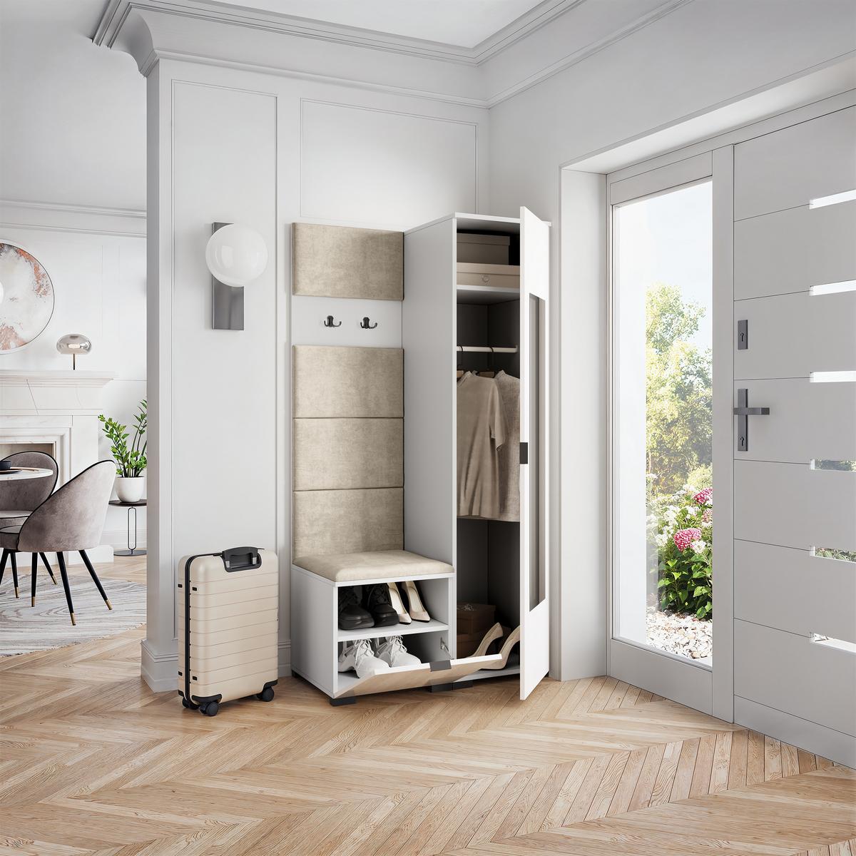 GARDEROBENSCHRANK VIRA 95/181/51 cm Modern Weiß - Beige/Weiß, Holzwerkstoff (95/181/51cm) - MASSENO
