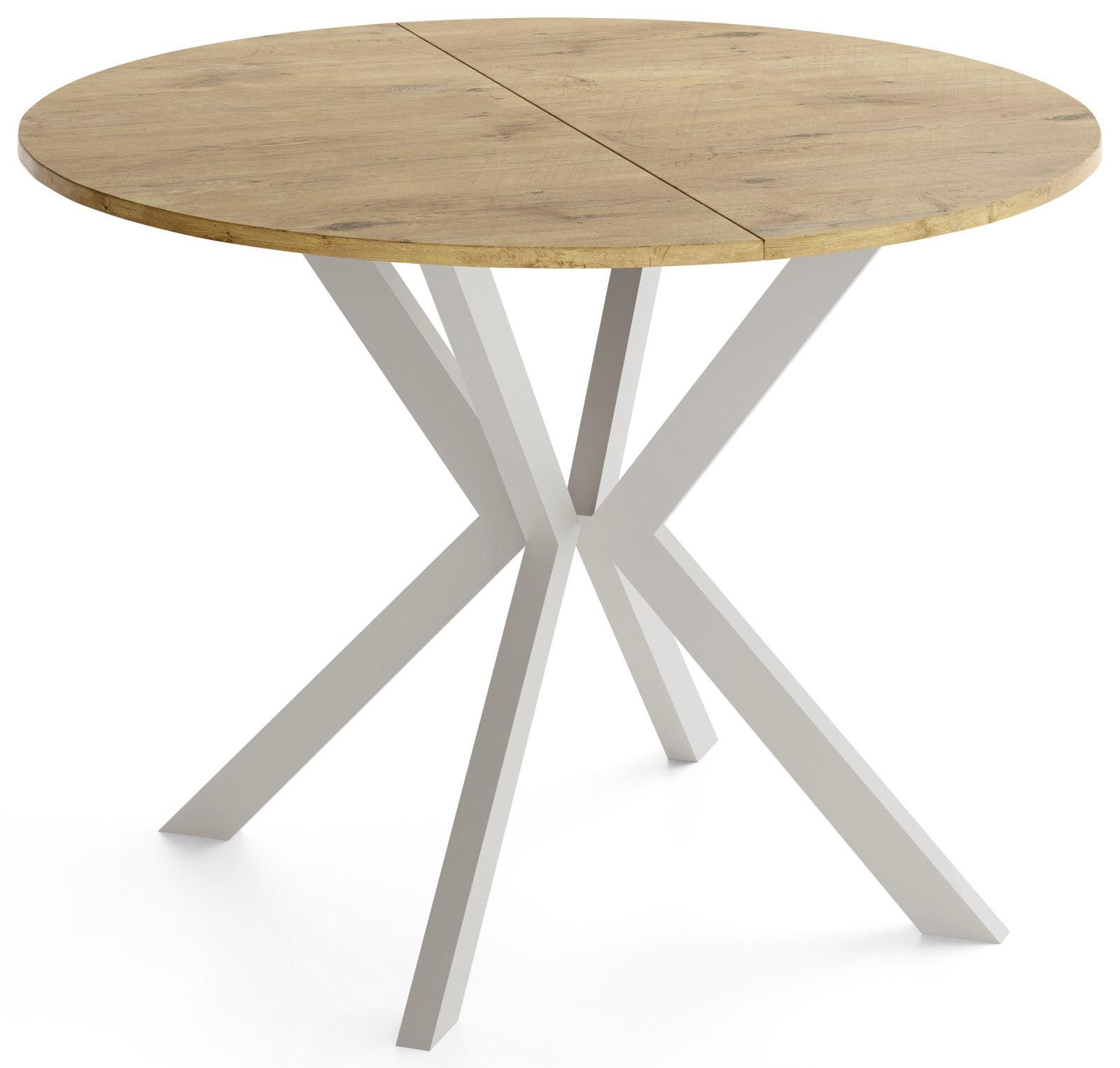 ESSTISCH Valio rund oval ausziehbar verlängerbar mit Metallbeinen in Kaschmir Grau, Eiche Hellbraun 100-140/100/76 cm - Kaschmir/Eichefarben, Holzwerkstoff/Metall (100/140/76cm) - WFL GROUP
