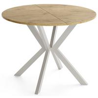 ESSTISCH Valio rund oval ausziehbar verlängerbar mit Metallbeinen in Kaschmir Grau, Eiche Hellbraun 100-140/100/76 cm - Kaschmir/Eichefarben, Holzwerkstoff/Metall (100/140/76cm) - WFL GROUP