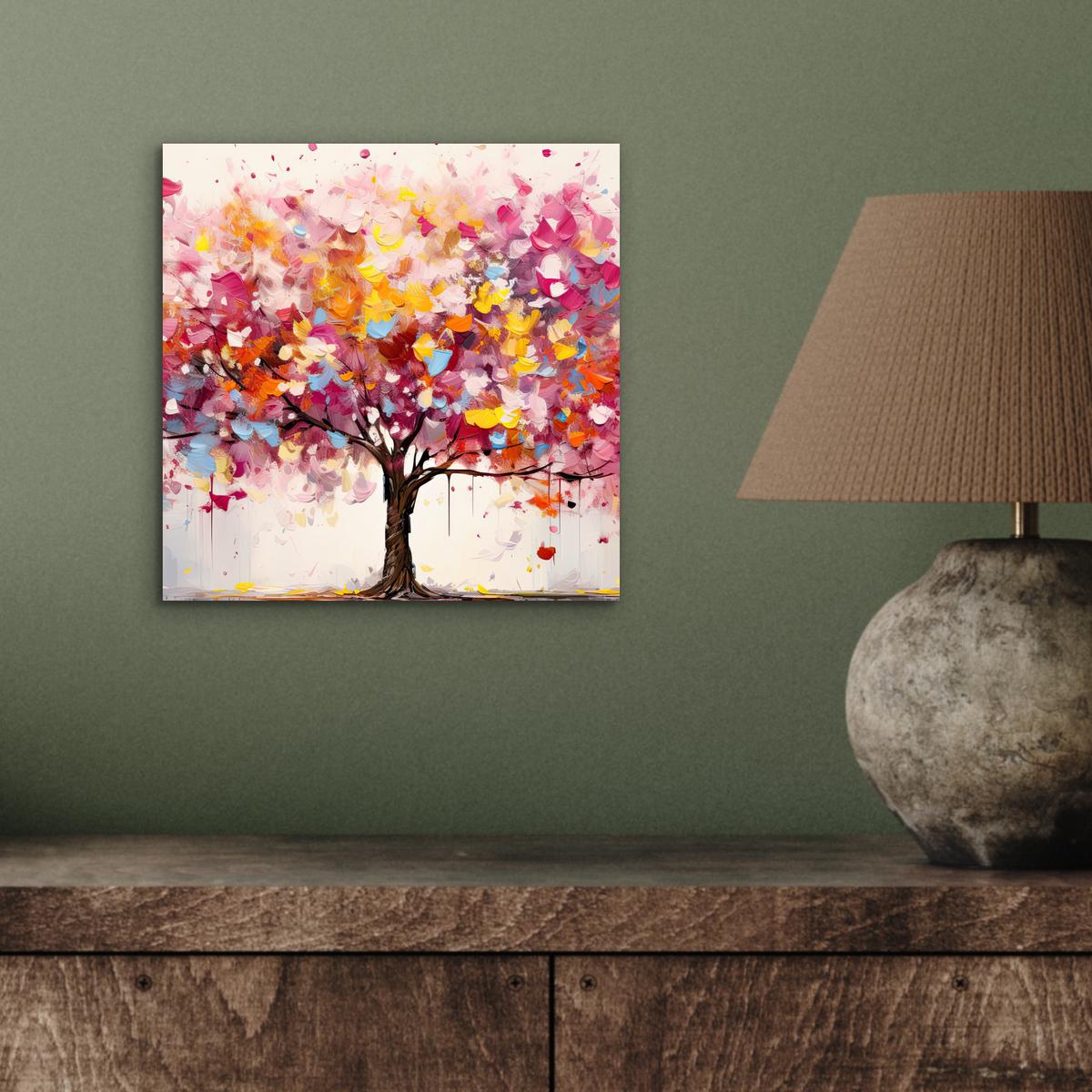 METALLBILD Aquarell - Baum - Kunst - Abstrakt 20x20 cm - Multicolor, Metall (20/20cm) - MuchoWow