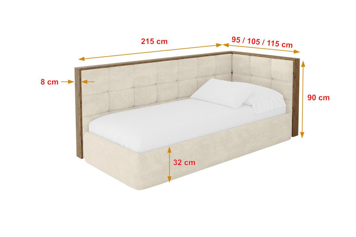 EINZELLBETT Jugendbett mit Bettkasten und Matratze H3/H4, Links - SOVY 80x200 Beige - Beige, Holzwerkstoff/Textil (80/200cm) - ALTDECOR