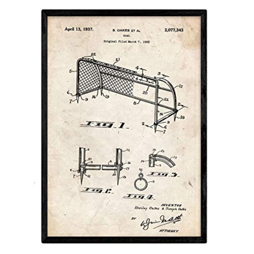 POSTER Fußballtor Patent Gerahmt A3 Schwarzer Rahmen - Schwarz, Papier (29.7/5/42cm) - Nacnic