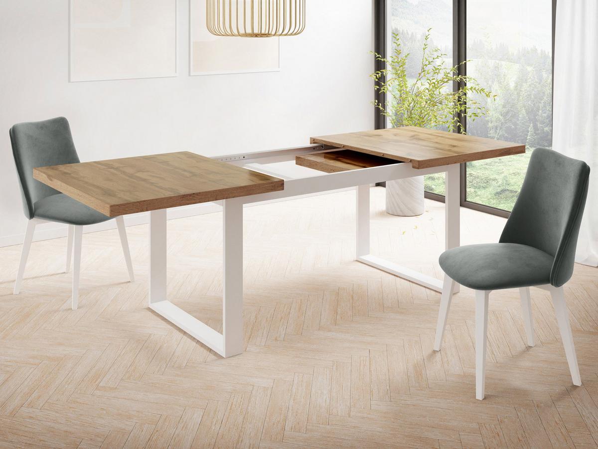 ESSTISCH Sana rechteckig ausziehbar, Wotan Eiche 140/200/80/75 cm - Eiche Wotan/Weiß, Holzwerkstoff/Metall (80/180/75cm) - WFL GROUP