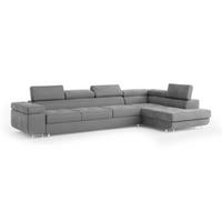 ECKSOFA VICENTE Grau Velours-Stoff mit Schlaffunktion - Grau, Holz (346/202cm) - MASSENO