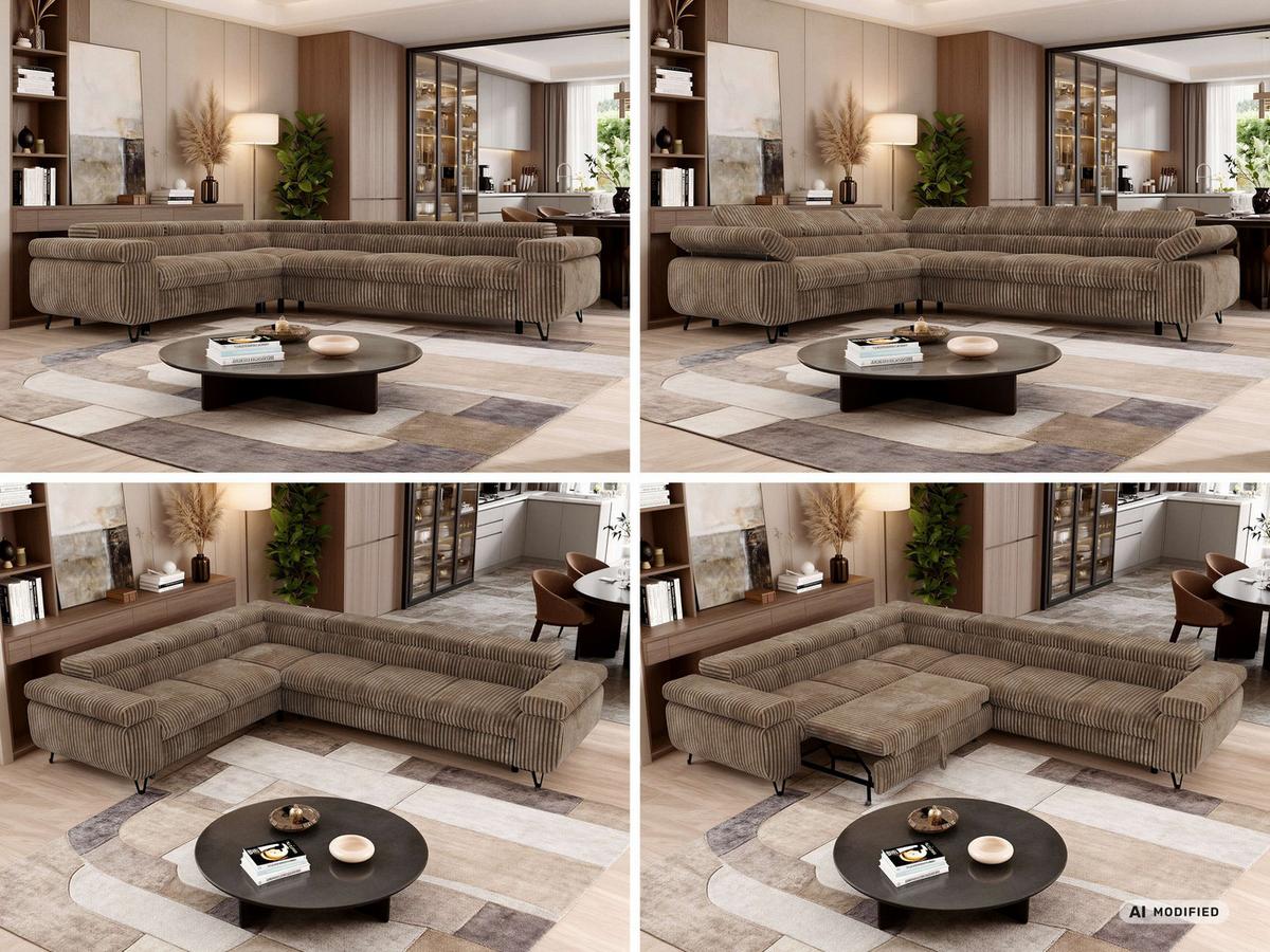 ECKSOFA NORDEN L - Braun Cord - Rechts Seite - Schwarz/Braun, Textil/Metall (329/269cm) - MKS