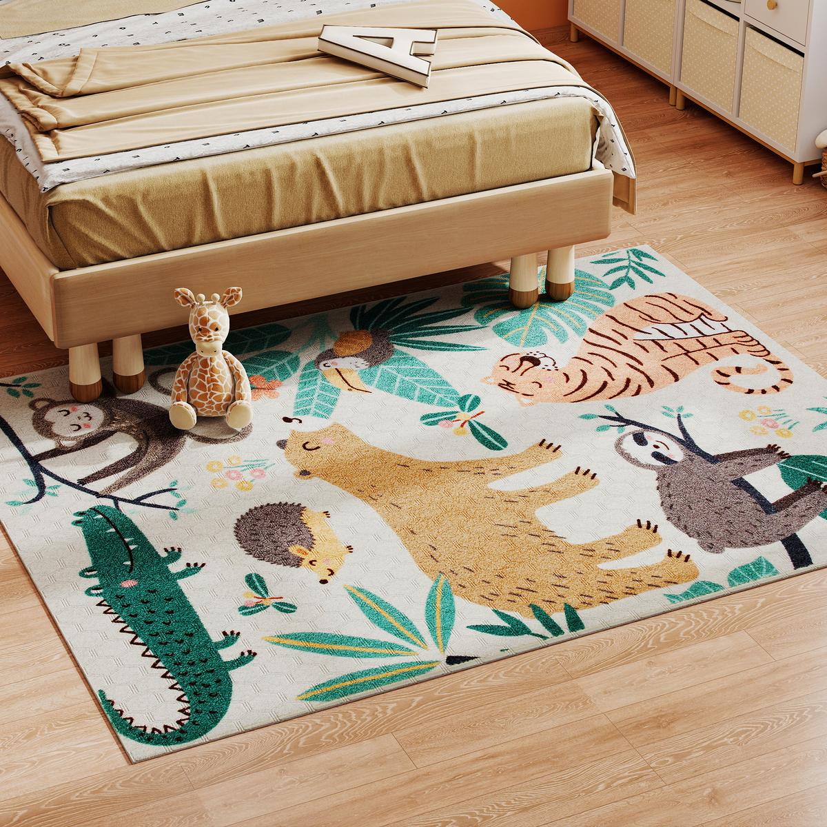 TEPPICH Anti-Rutsch Wohnzimmerteppich Kurzflor mit Dschungel-Muster Fleece-Optik - Multicolor, Textil (120/160cm) - HOMCOM