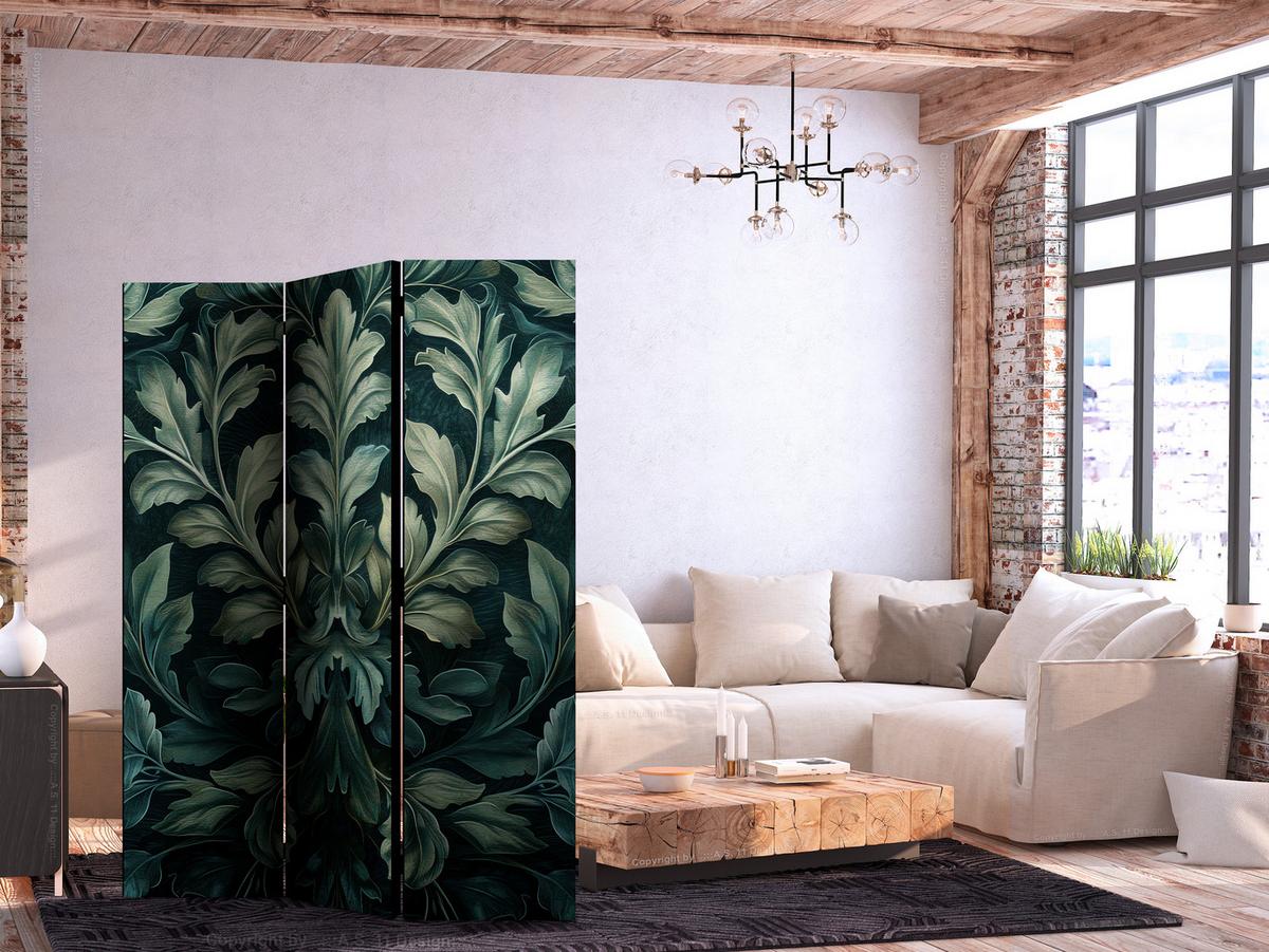 PARAVENT Akustik 3-tlg 135x172 cm Gr ne Bl tter - Grün, Holz/Textil (135/172/3cm) - Muralo