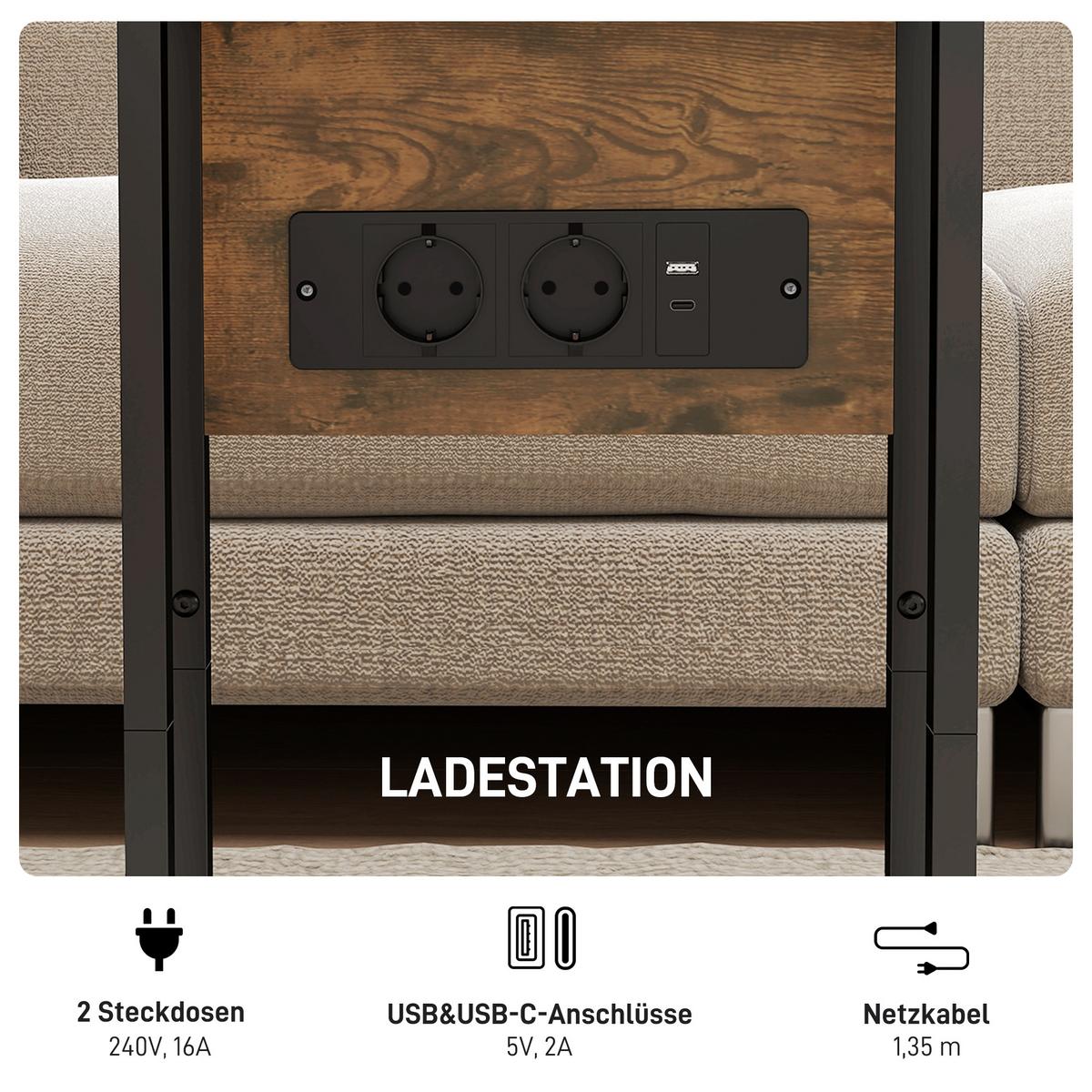 BEISTELLTISCH MDF Metall Rustikal-Braun - Schwarz/Braun, Holzwerkstoff/Metall (39/29/57cm) - HOMCOM