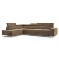 ECKSOFA HESTION Beige Velours-Stoff mit Schlaffunktion - Beige, Holz (332/190cm) - MASSENO