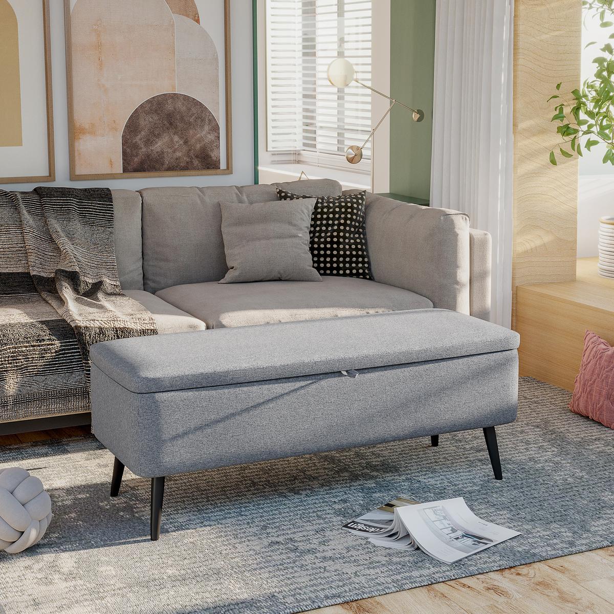 TRUHENBANK mit Stauraum, Leinenoptik für Wohnzimmer, 101x38,5x44,5 cm - Grau, Kunststoff (38.5/44.5/101cm) - HOMCOM
