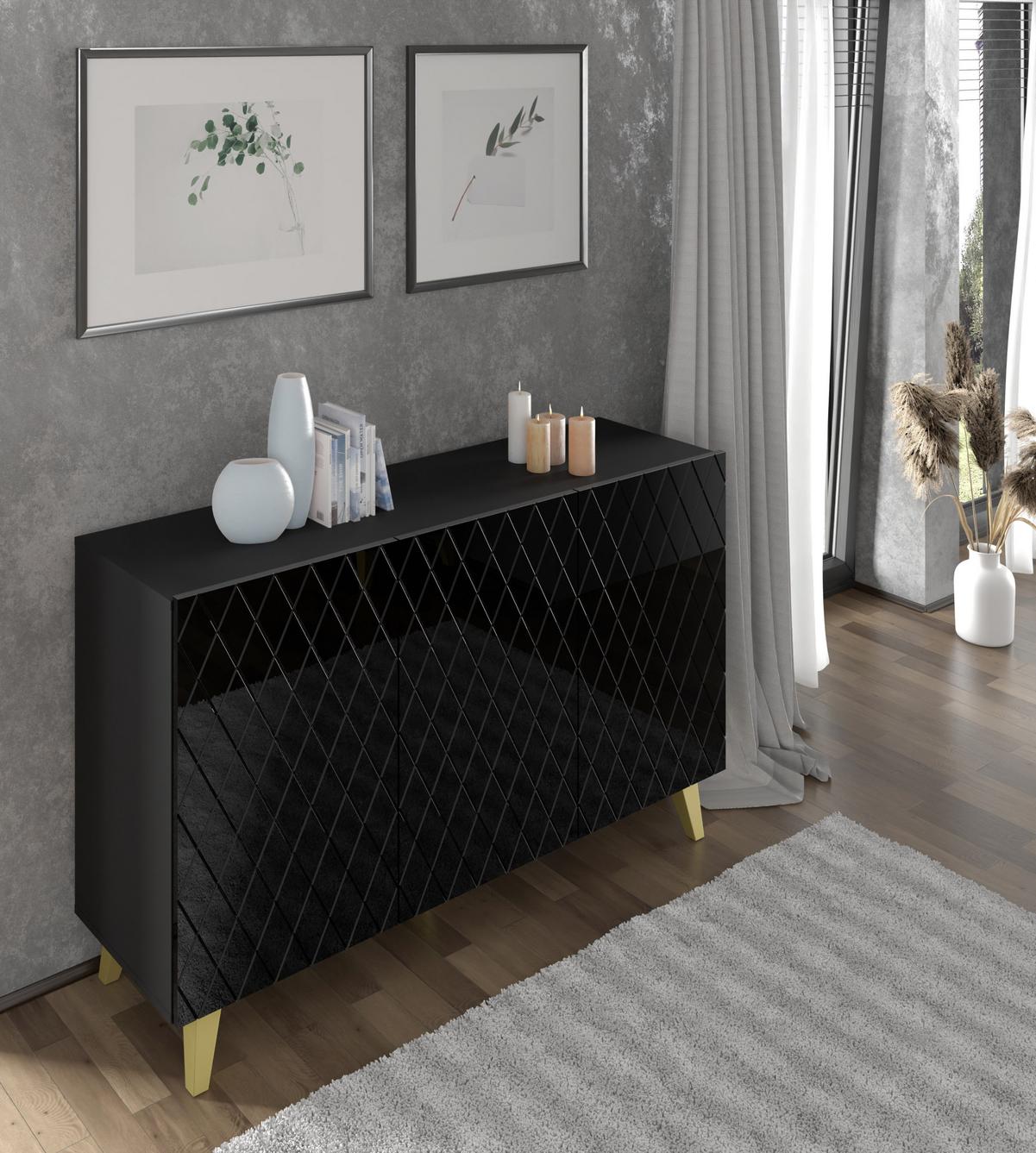 KOMMODE Schwarz 145/90/42 - Schwarz, Holzwerkstoff (145/90/42cm) - RAUMHIRSCH FURNITURE
