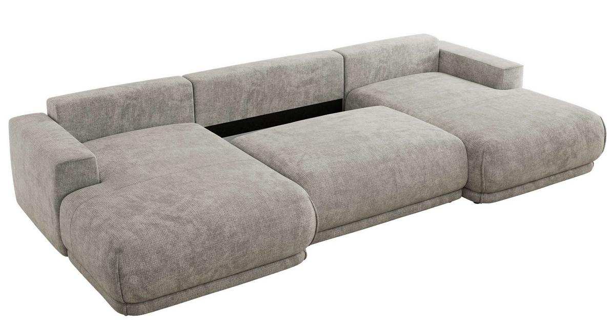WOHNLANDSCHAFT RINA U Hellgrau Schenille grob gewebt - Hellgrau/Schwarz, Kunststoff/Textil (360/85/170cm) - MKS