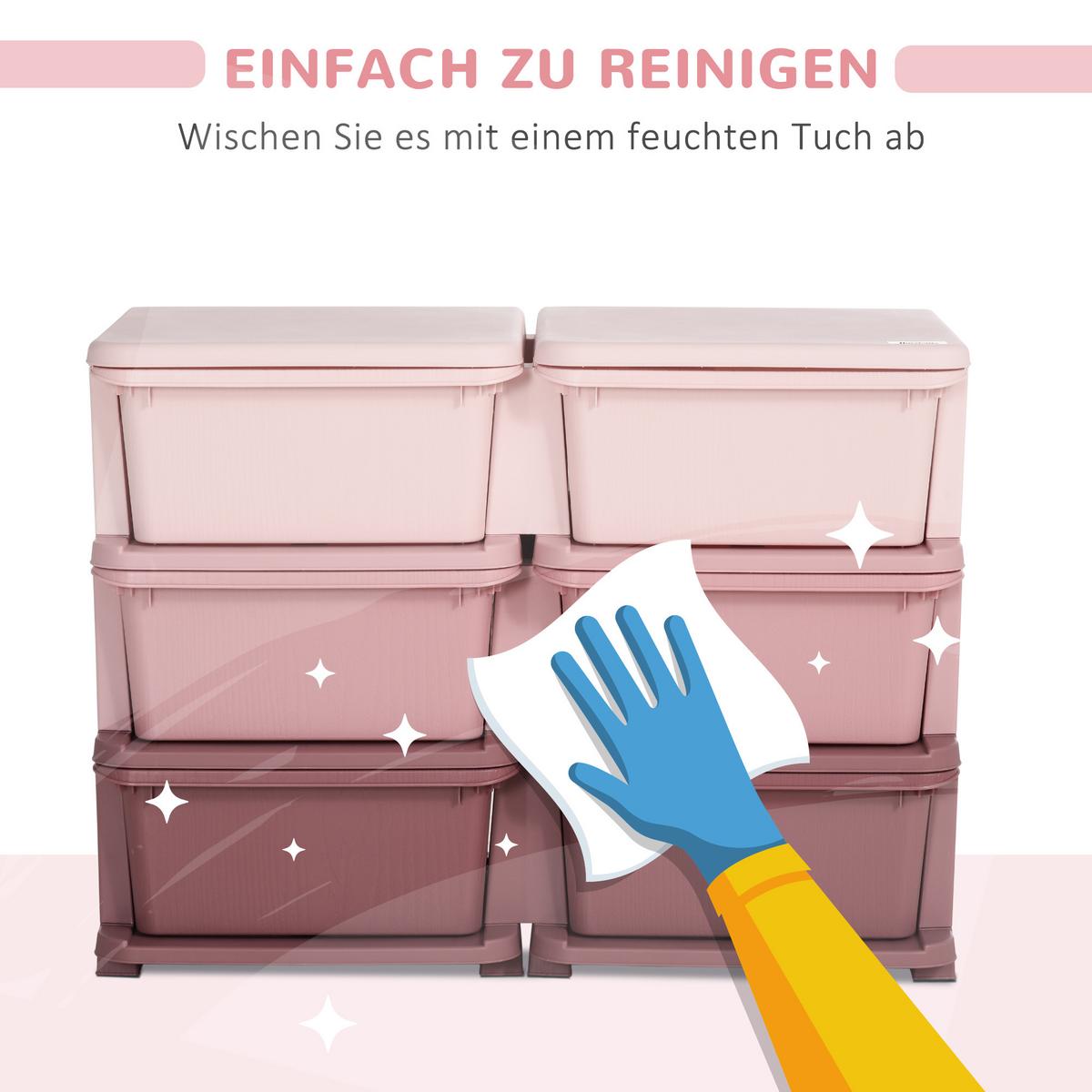 SCHUBLADENSCHRANK, Kunststoff, Rosa/Violett, 75L x 37B x 56,5H cm - Rosa, Kunststoff (37/56.5/75cm) - HOMCOM