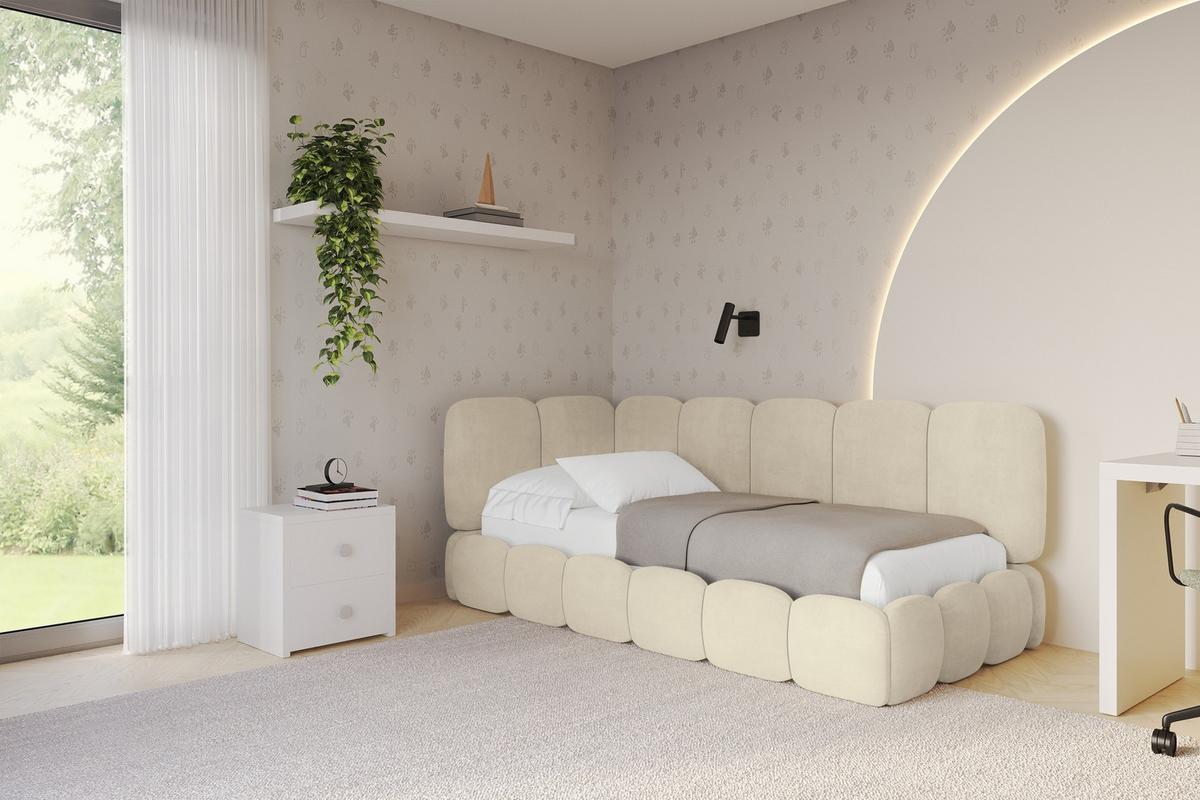 EINZELLBETT Jugendbett mit Bettkasten, Rechts - AVRY 80x200 Beige - Beige/Naturfarben, Holzwerkstoff/Textil (80/200cm) - ALTDECOR