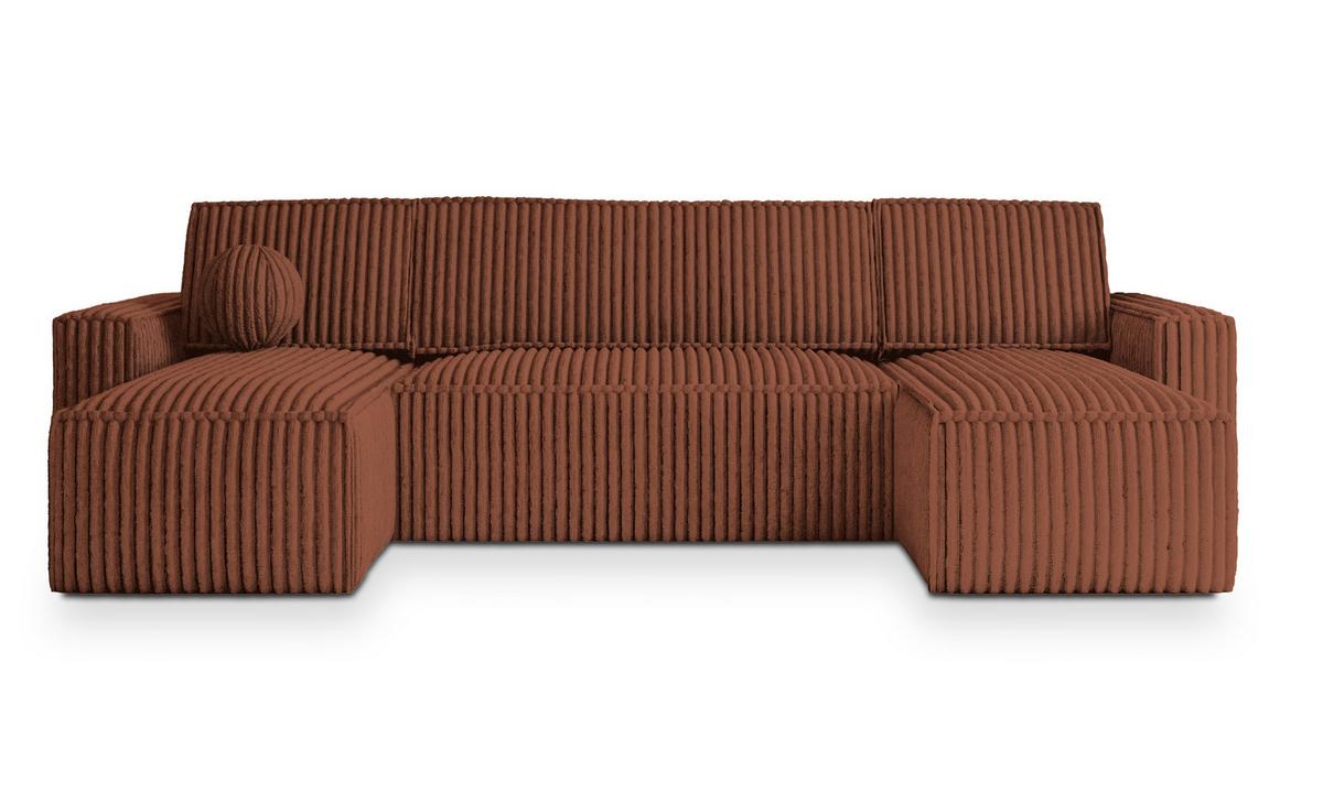 WOHNLANDSCHAFT PESANO T Braun Kordstoff mit Schlaffunktion - Braun/Grau, Holz/Kunststoff (306/85/140cm) - MASSENO