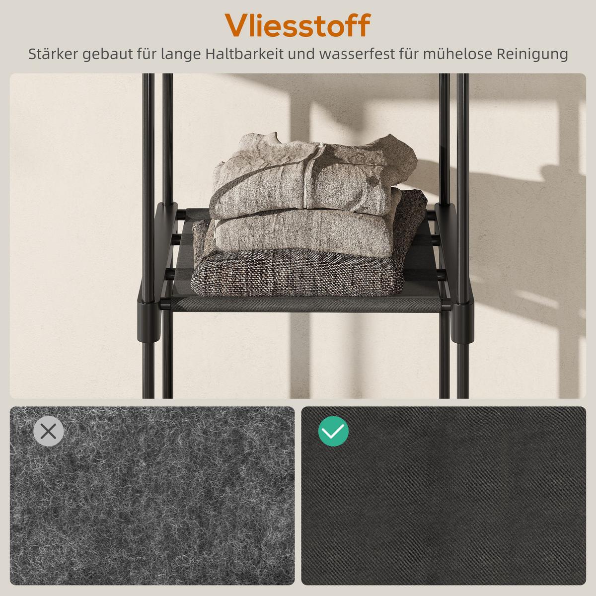 KLEIDERSCHRANK Vliesstoff Stahl Schwarz - Schwarz, Textil (43/185/111cm) - HOMCOM