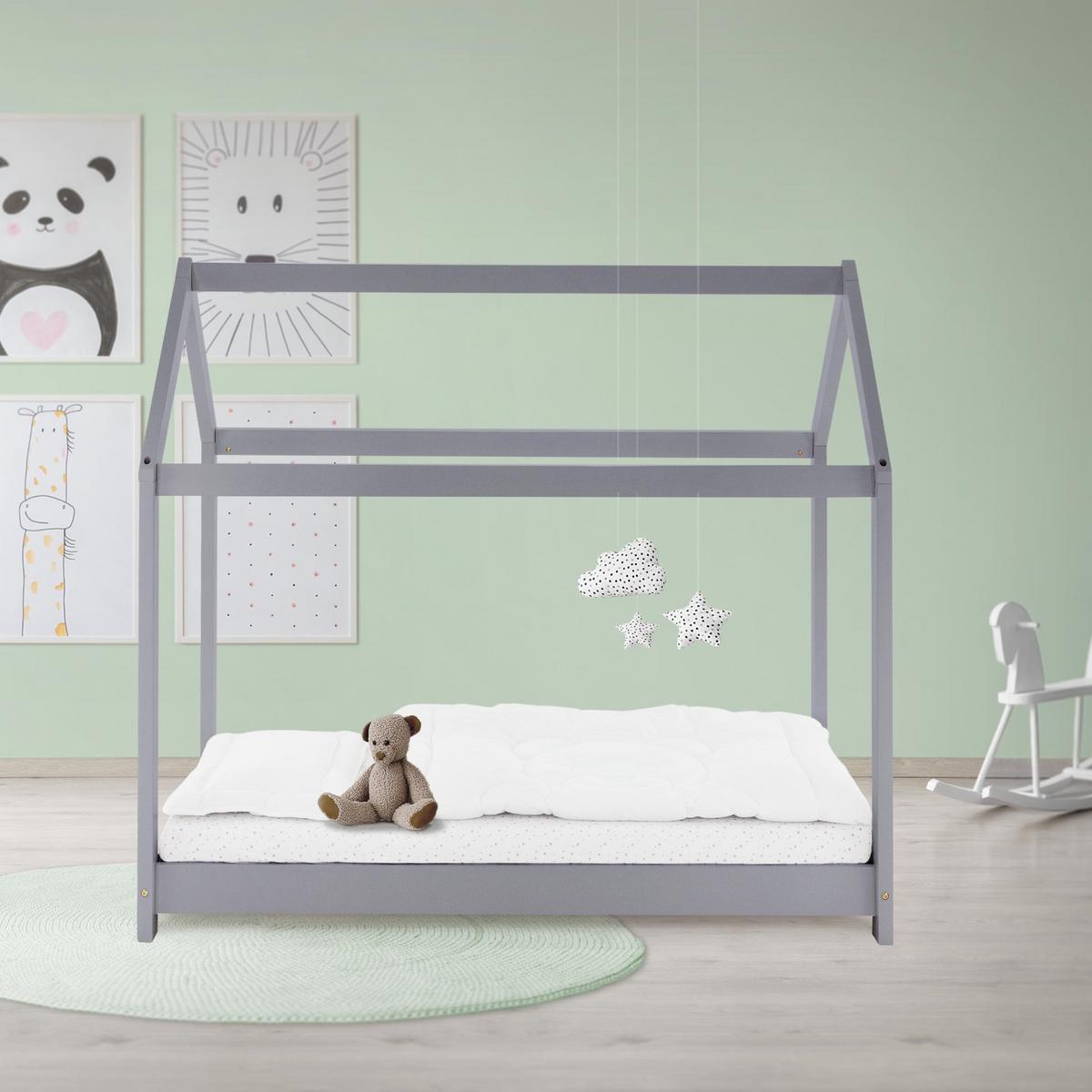 KINDERBETT mit Dach 80x160 cm Hellgrau - Hellgrau, Holz (80/160cm) - ML-DESIGN