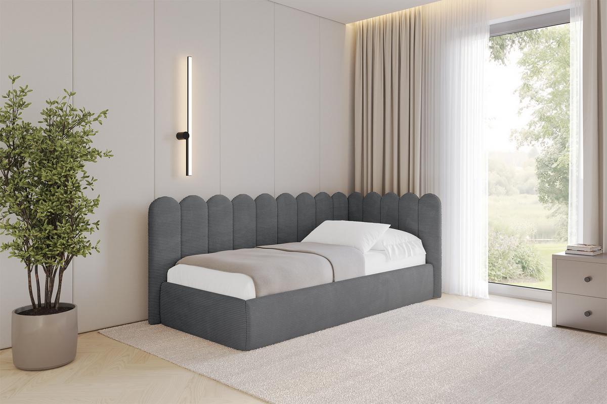 EINZELLBETT Jugendbett mit Bettkasten und Matratze H3/H4, Links - ARTY 100x200 Dunkelgrau - Graphitfarben, Holzwerkstoff/Textil (100/200cm) - ALTDECOR