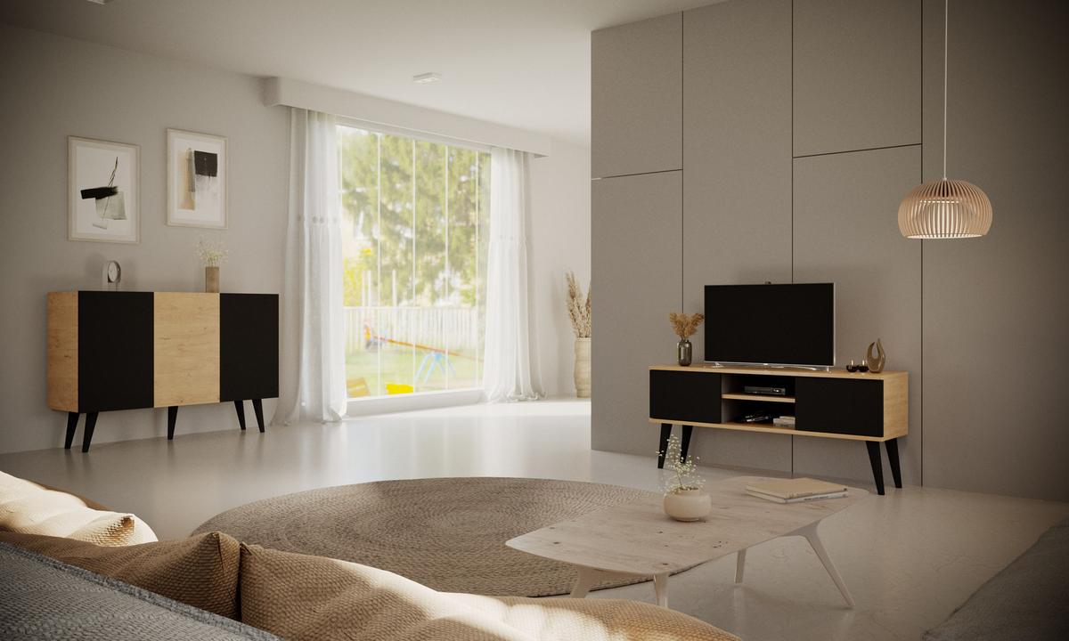TV-MÖBEL Toronto Schwarz und Holz - Schwarz/Braun, Holzwerkstoff (120/35/55cm) - Petits-meubles
