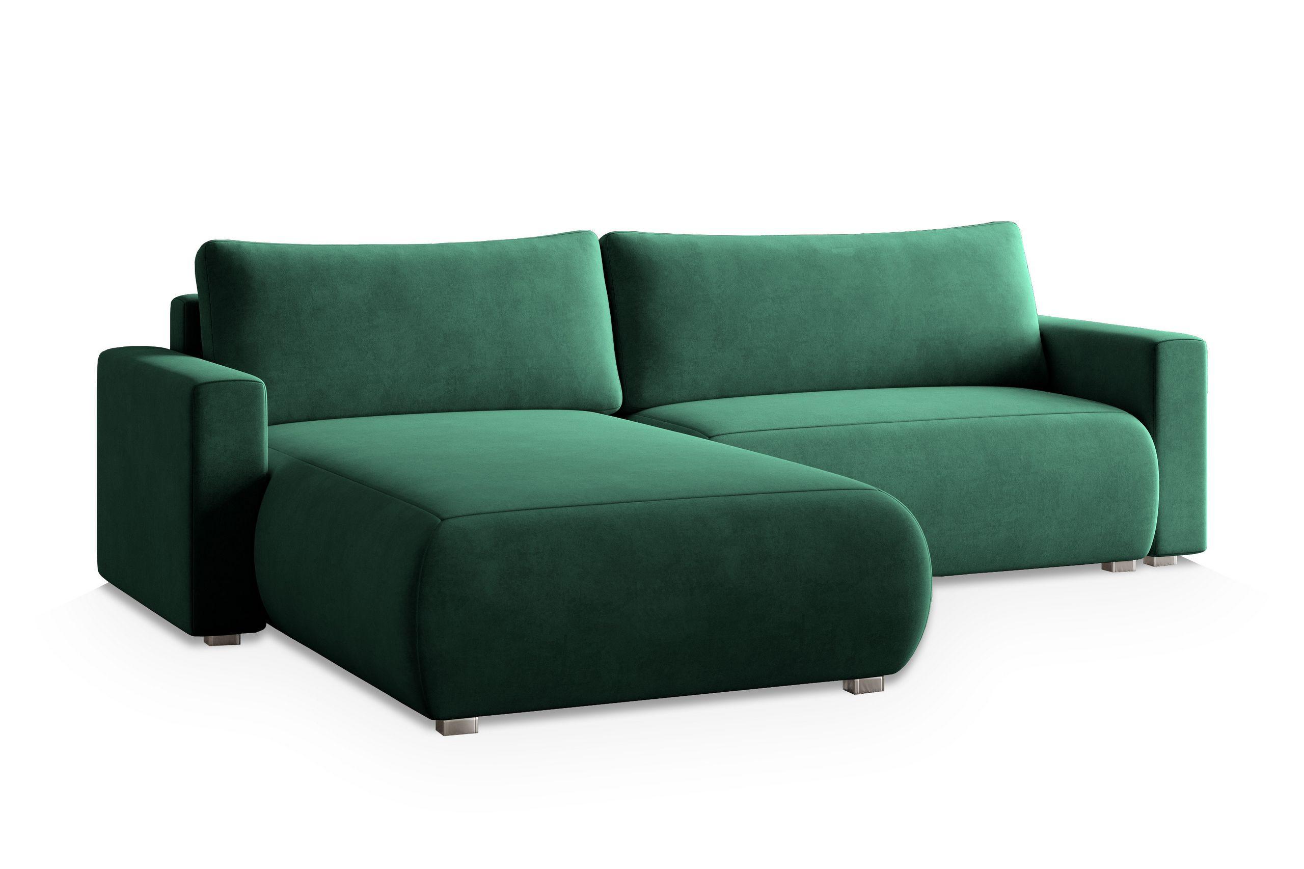 ECKSOFA TURIN M Grün Velours-Stoff mit Schlaffunktion - Grau/Grün, Holz/Kunststoff (265/183cm) - MASSENO
