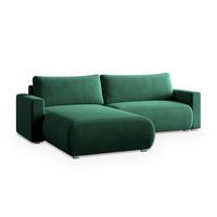 ECKSOFA TURIN M Grün Velours-Stoff mit Schlaffunktion - Grau/Grün, Holz/Kunststoff (265/183cm) - MASSENO