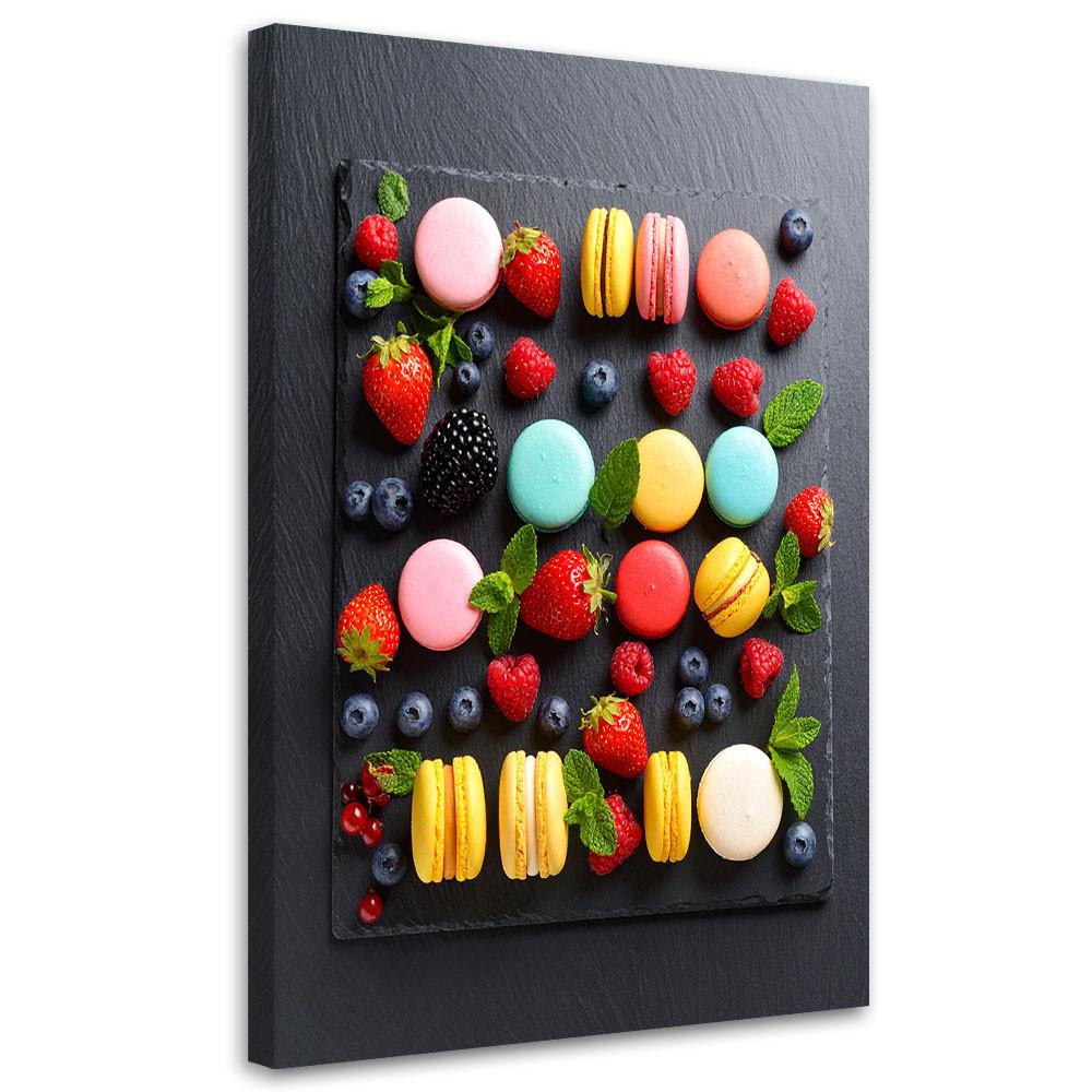 LEINWANDBILD Makronen Kekse und Früchte 40x60cm - Multicolor, Textil (40/60cm) - Feeby