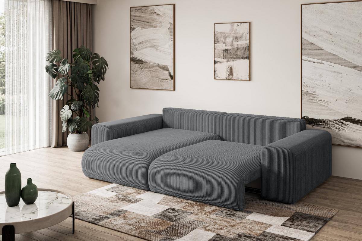 ECKSOFA Ottomane links ESKAR-L 266x176x72 Dunkelgrau Cord - Dunkelgrau/Schwarz, Holzwerkstoff/Kunststoff (266/176cm) - ALTDECOR
